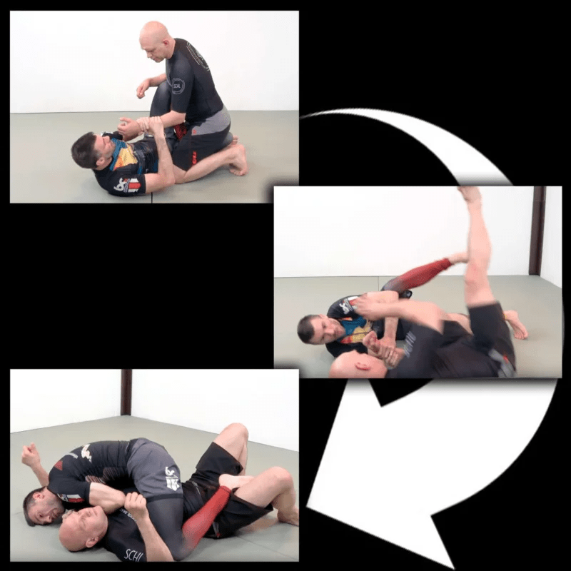 Three-frame sequence of the butterfly sweep from entry to mount