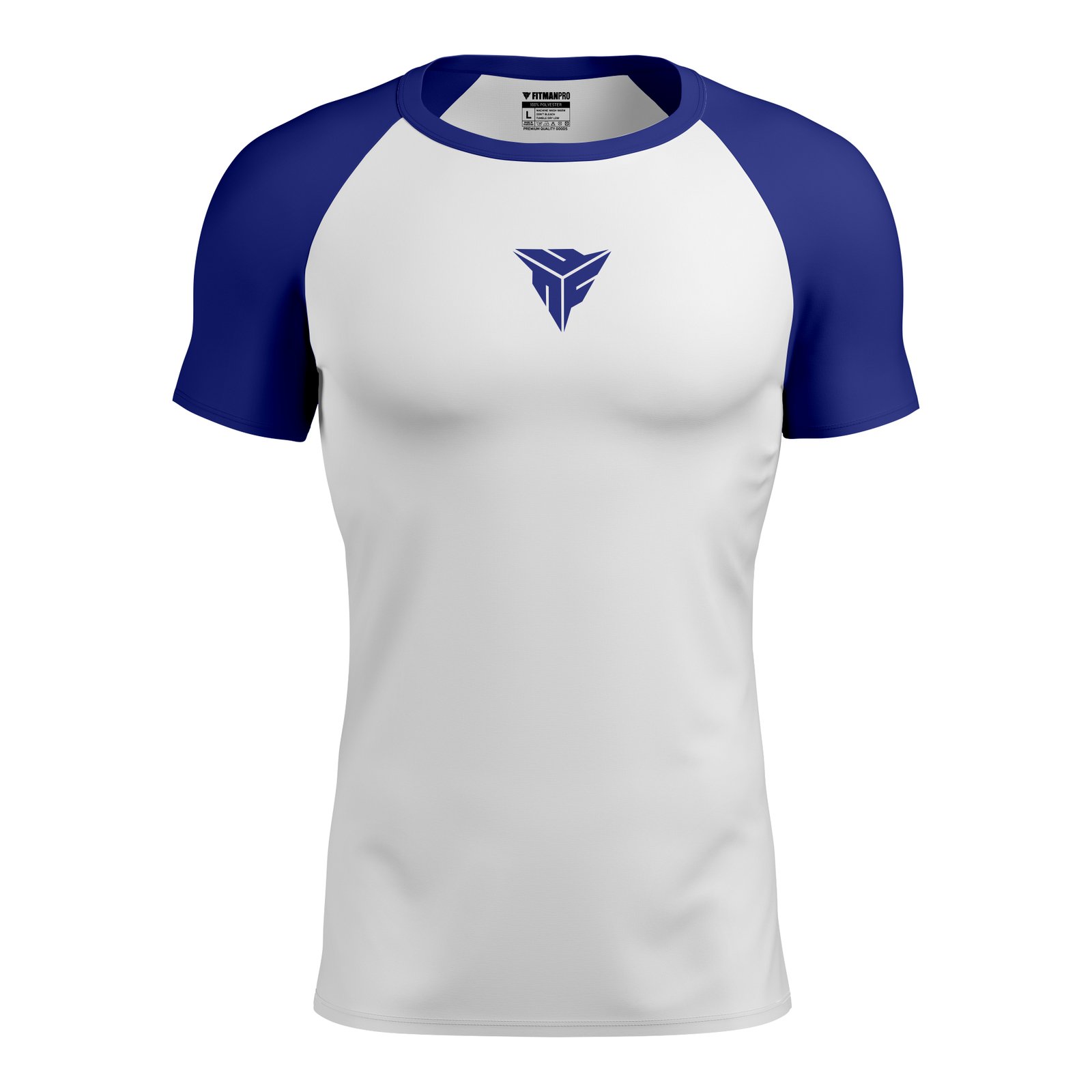 BJJ athlete wearing black and blue rashguard in training