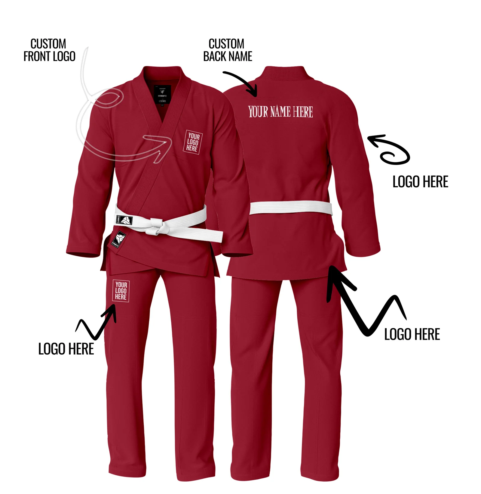 Premium Burgundy BJJ Gi – Fully Customizable, Pre-Shrunk Fabric