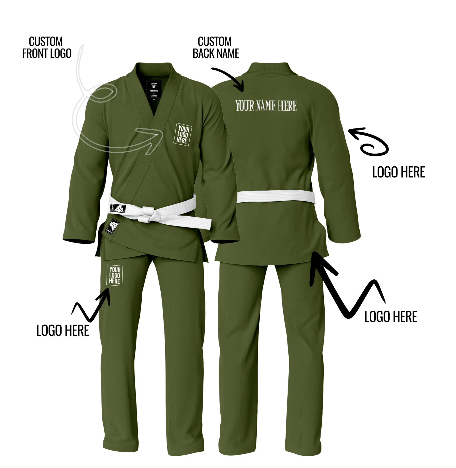 Custom Name/Logo Olive Green Jiu Jitsu Gi ( Olive Green BJJ GI )