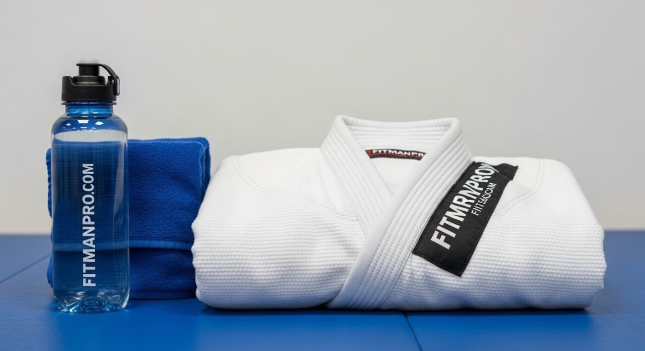 A diverse group of BJJ students practices warm-up drills on a blue mat, capturing the focused and energetic atmosphere of a typical class.